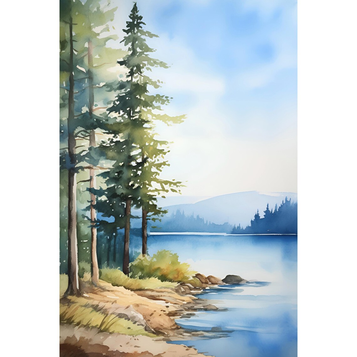 Wateree River Painting South Carolina Art Print Blue Green Landscape Wall Art Forest River Watercolor Painting Nature Travel Poster