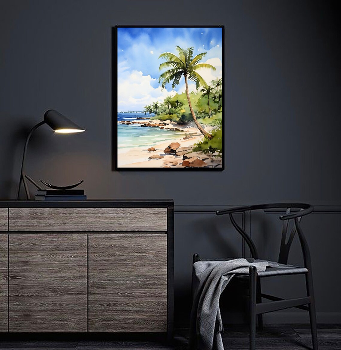 Playa Del Carmen Mexico Palm Tree Turquoise Beach Watercolor Poster - Image 3