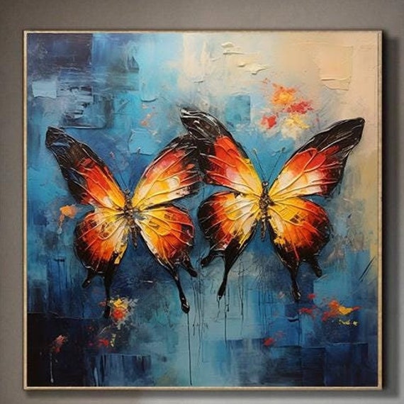 Abstract Butterfly Oil Painting On Texture Butterfly Painting Minimalist Wall Art Colourful Butterfly Painting Butterfly Decor
