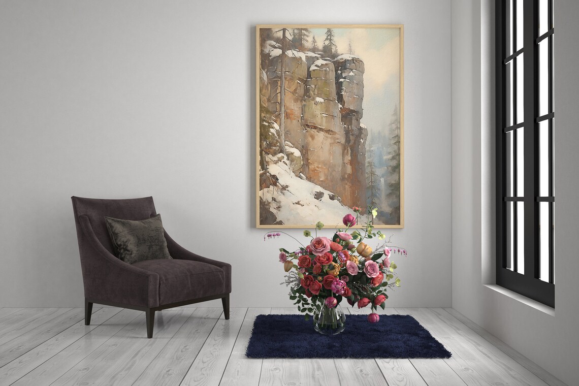 Western Cliffs, Vintage Style Christmas Art Print - Image 2