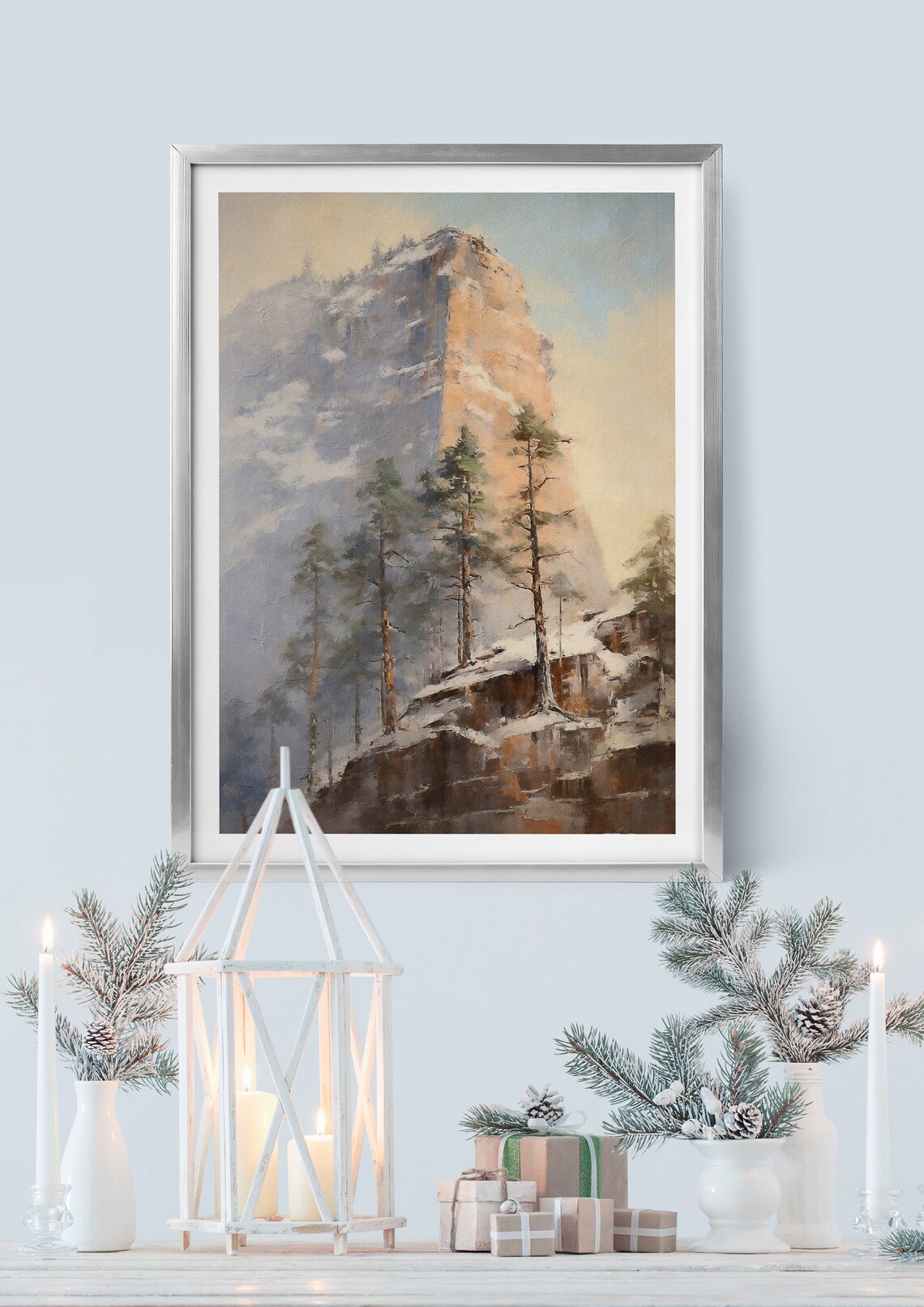 Western Cliffs 03, Vintage Style Christmas Art Print - Image 2
