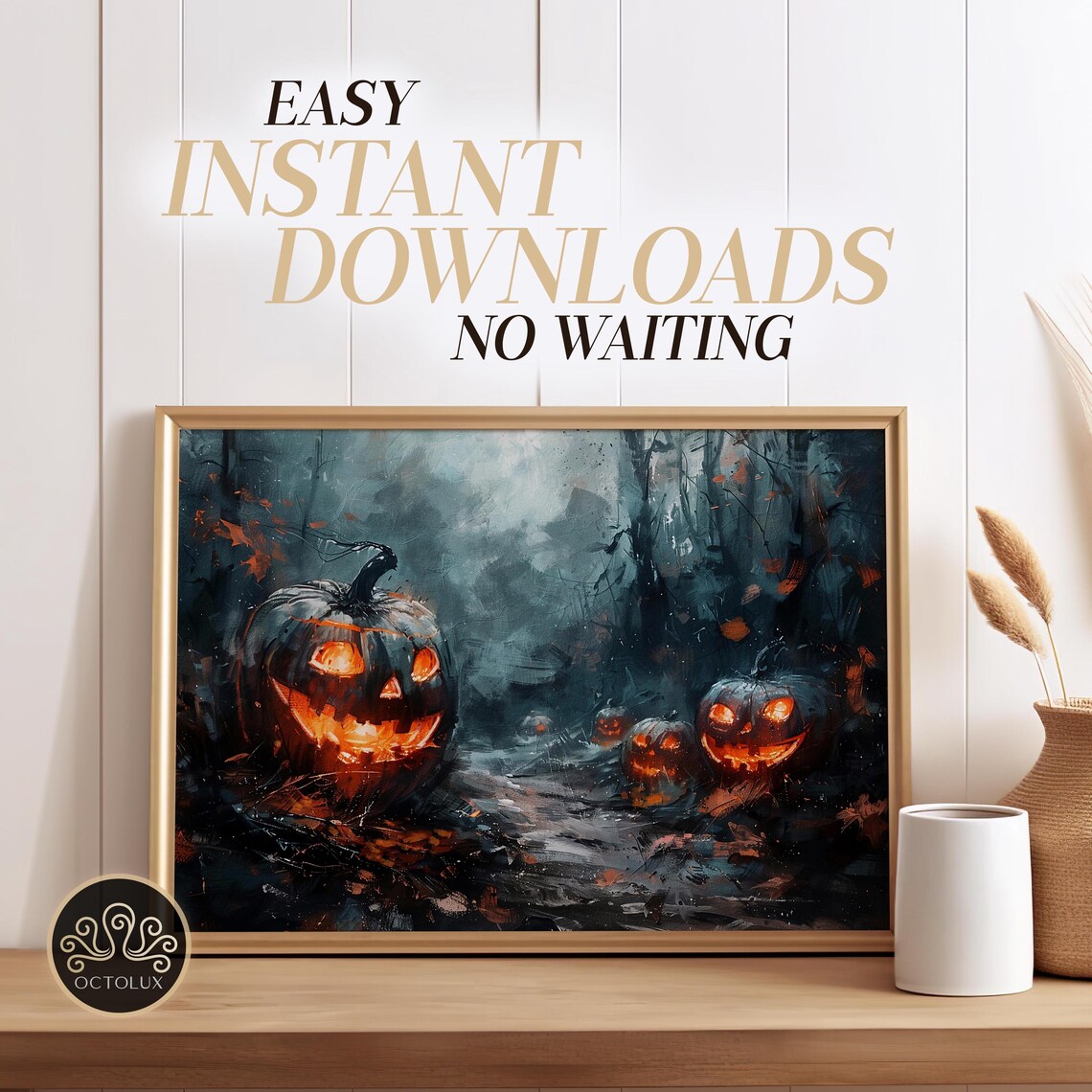 Rustic Fall Decor Pumpkin, Antique Halloween Painting - Image 3