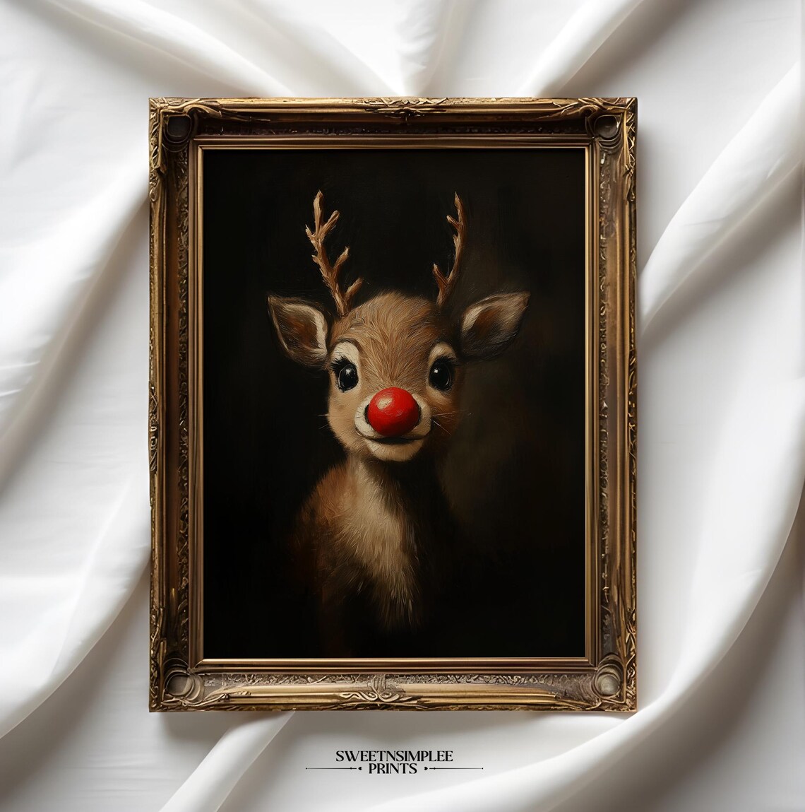 Rudolph Red-Nosed Reindeer Portrait Vintage Oil Painting Poster
