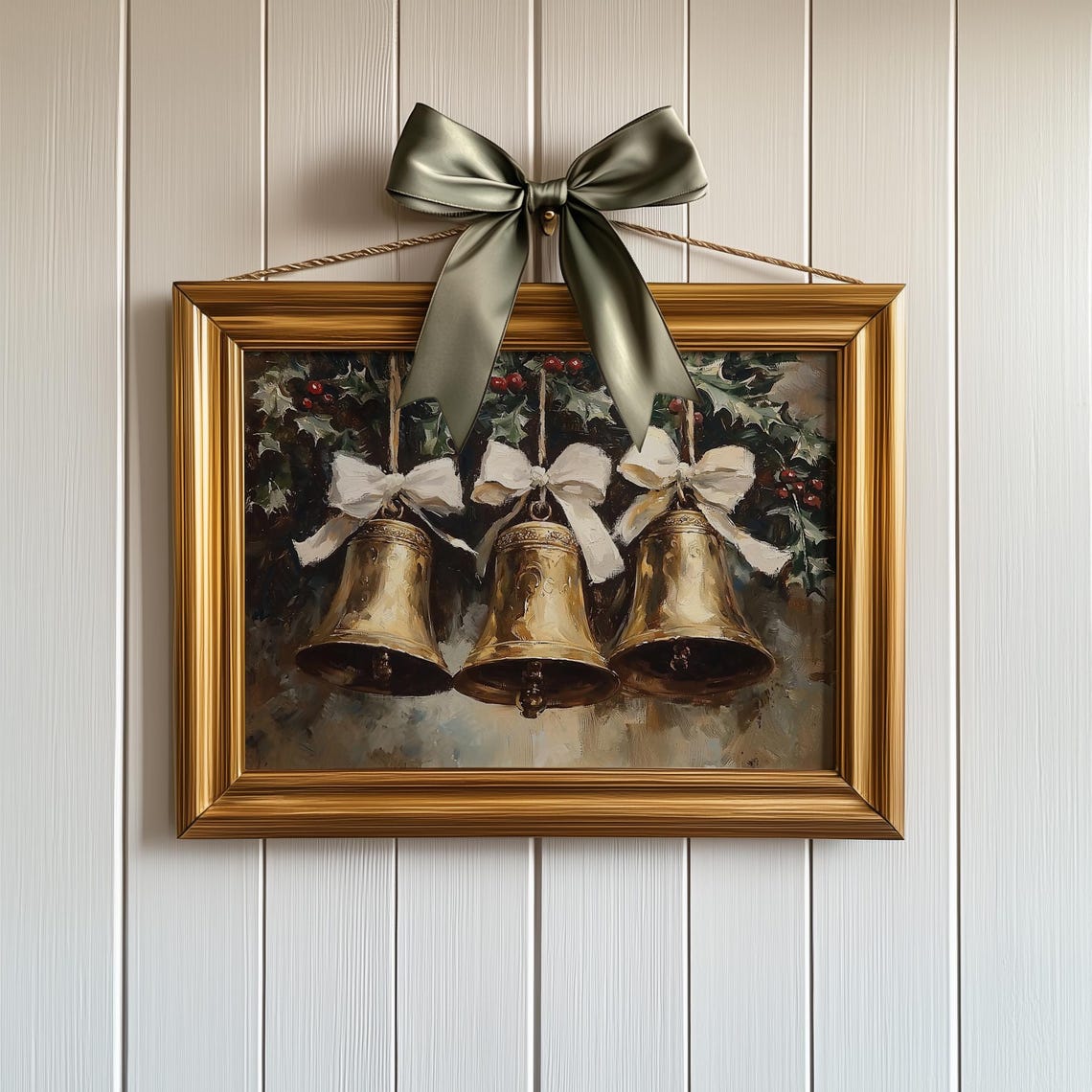 Vintage Three Brass Bells With White Bows Christmas Holiday Poster - Image 2