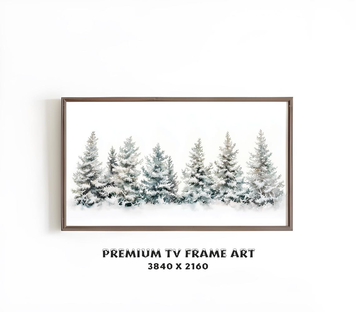 Snowy Winter Forest Minimalist Christmas Tree Farm TV Art Print