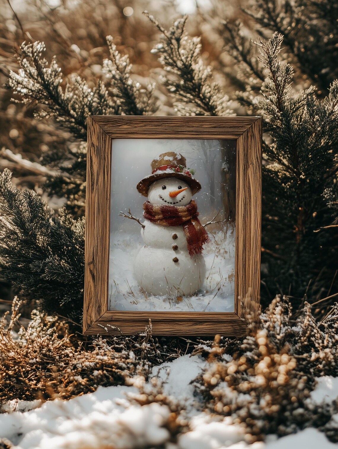 Vintage Cheerful Snowman With Scarf and Hat Winter Holiday Poster - Image 3