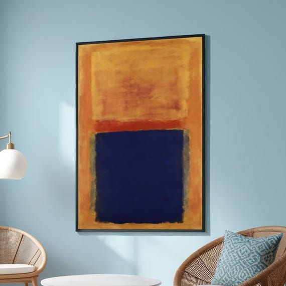 Mark Rothko Inspired Abstract Orange Yellow And Navy Blue Color Block Paintinglarge Minimalist Canvas Art For Living Room Decor