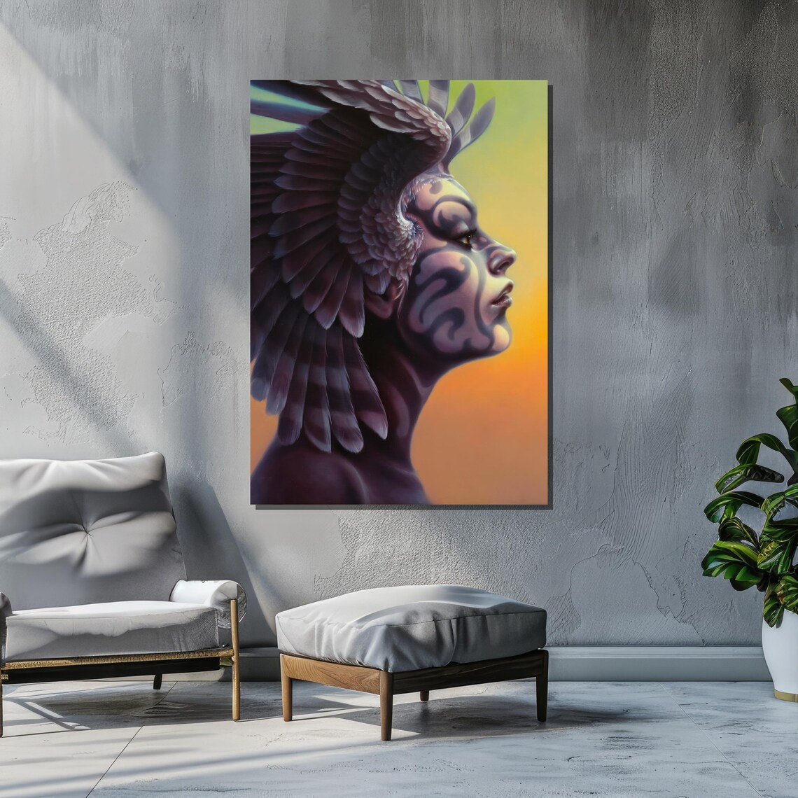 Surreal Woman With Feathers And Tattoos, Modern Art - Image 3