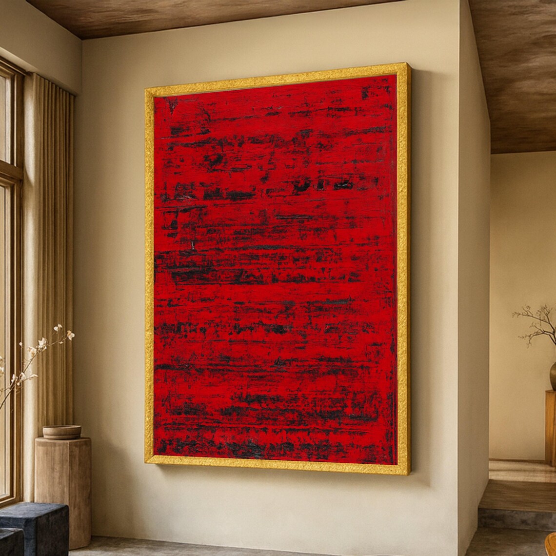 Bold Red Abstract, Modern Minimalist Wall Art