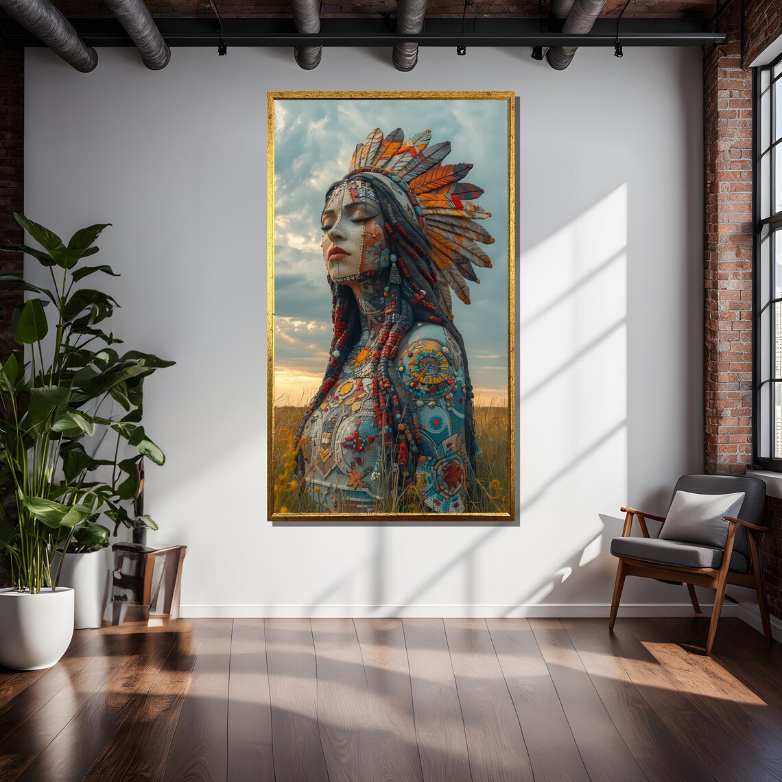 Mosaic Woman With Tribal Headdress, Cultural Art - Image 5