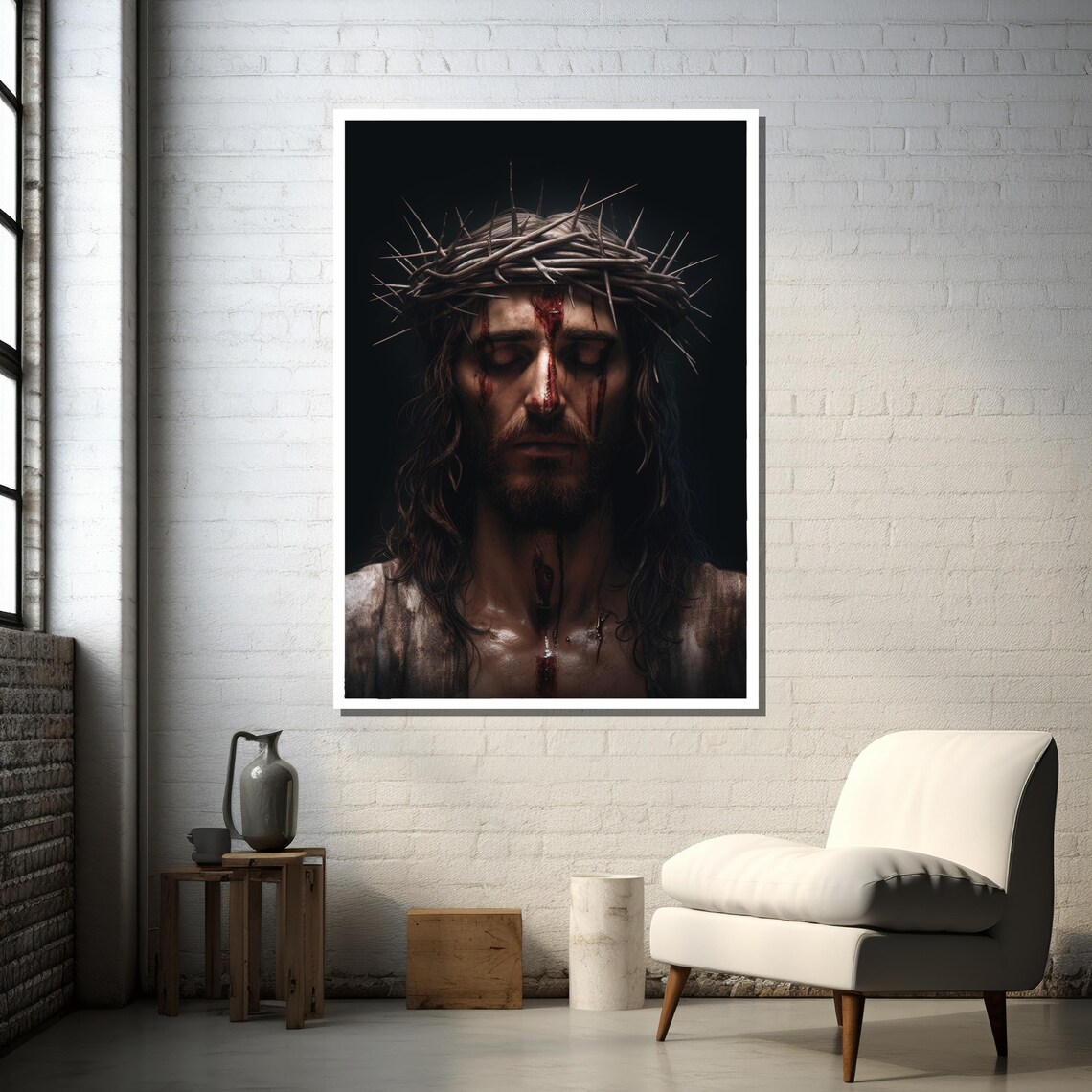 Jesus Christ With Crown Of Thorns, Dramatic Realism Portrait - Image 3