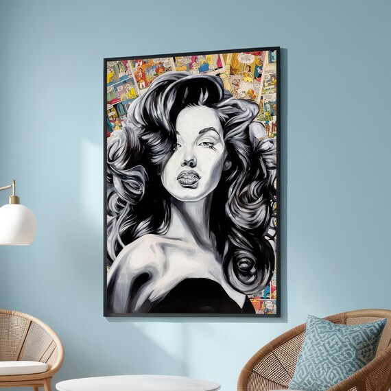 Monochrome Glamorous Woman Comic Book Pop Art Portrait Wall Art