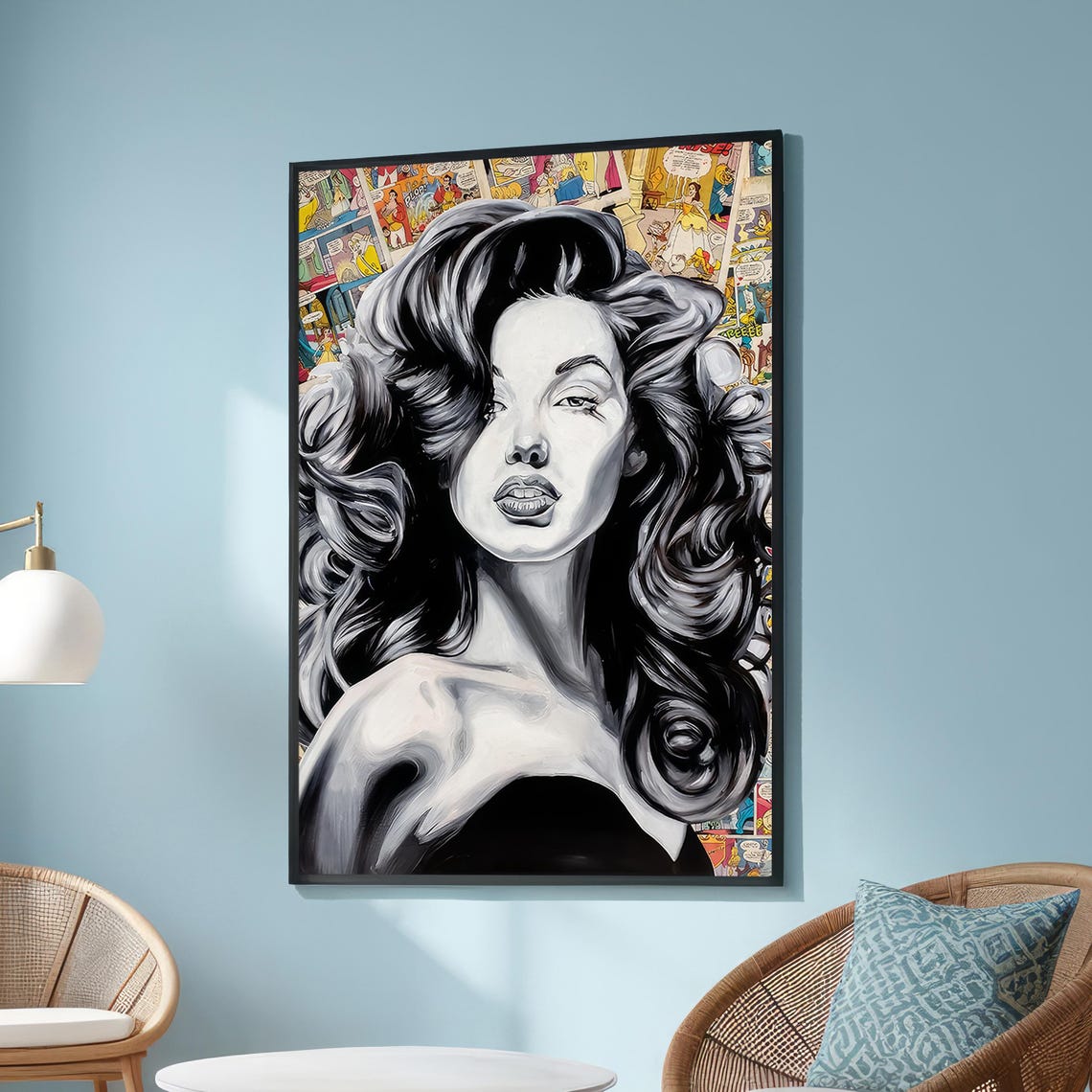 Monochrome Glamorous Woman Comic Book Pop Art Portrait Wall Art