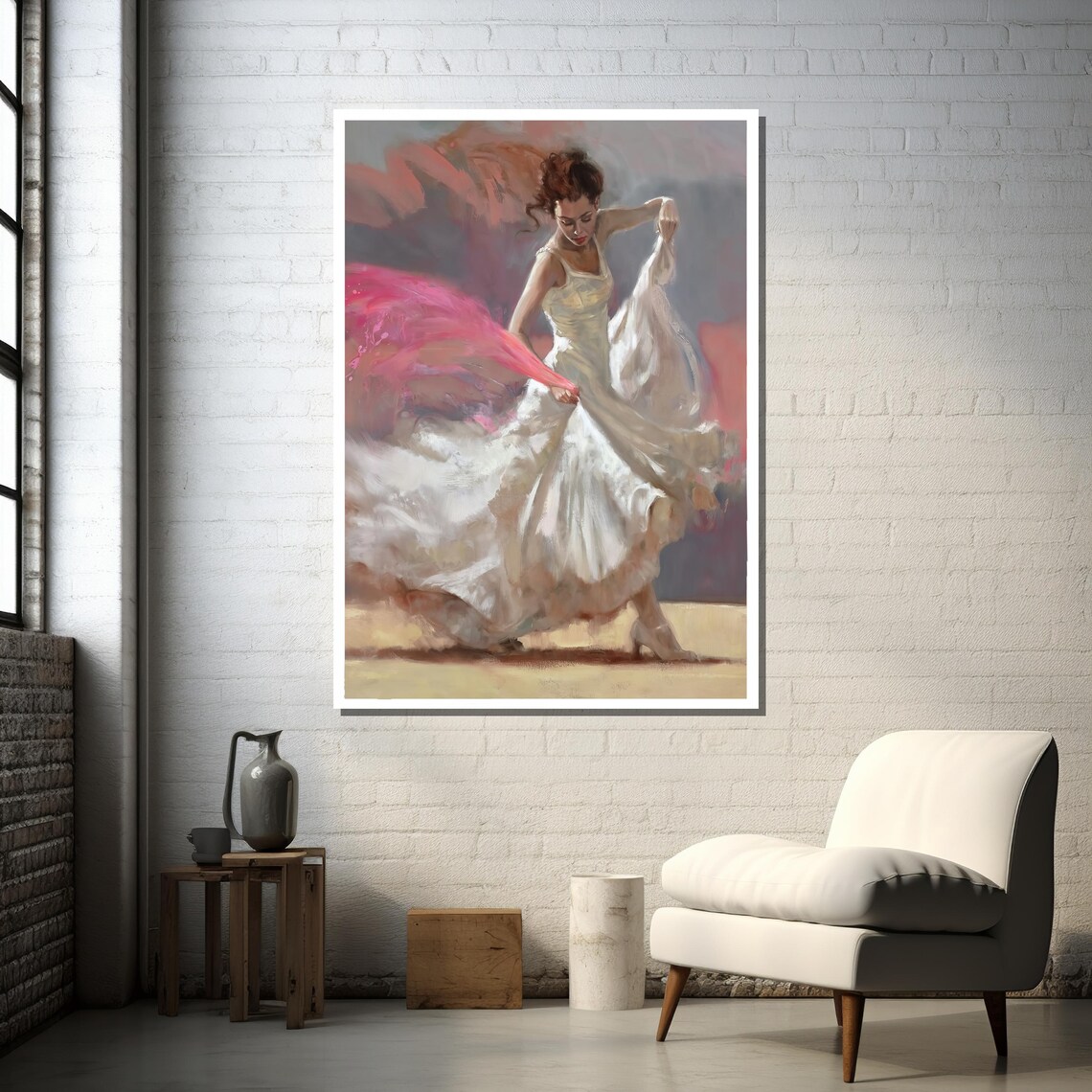 Graceful Woman in Flowing Dress, Impressionist Art - Image 3