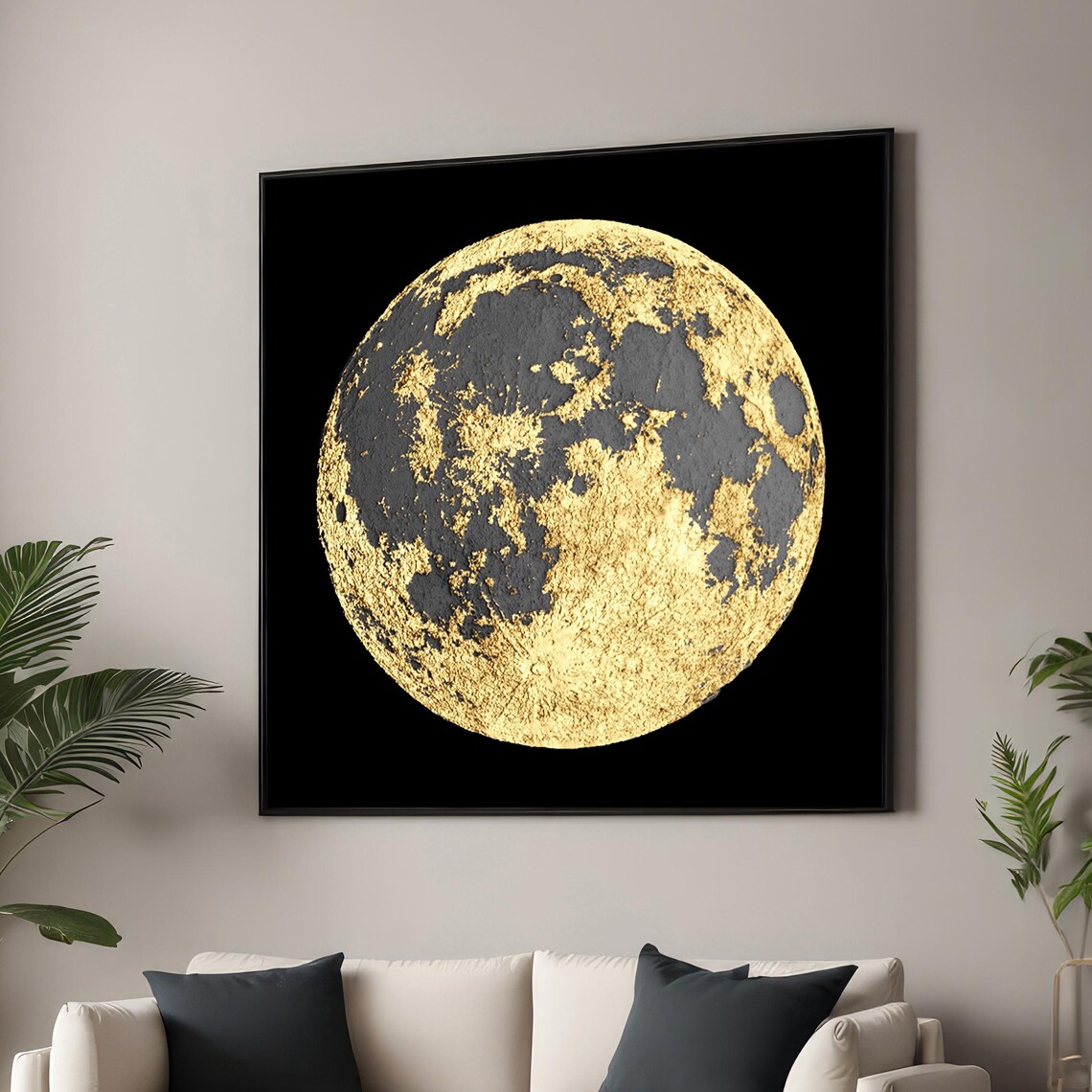 Black And Gold Textured Moon, Modern Celestial Art