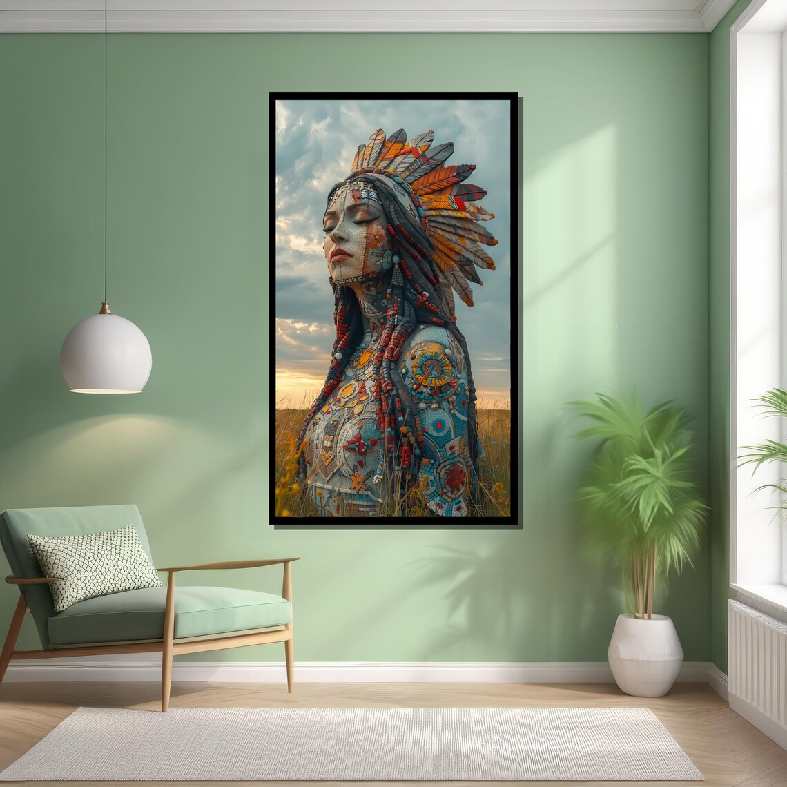 Mosaic Woman With Tribal Headdress, Cultural Art - Image 6