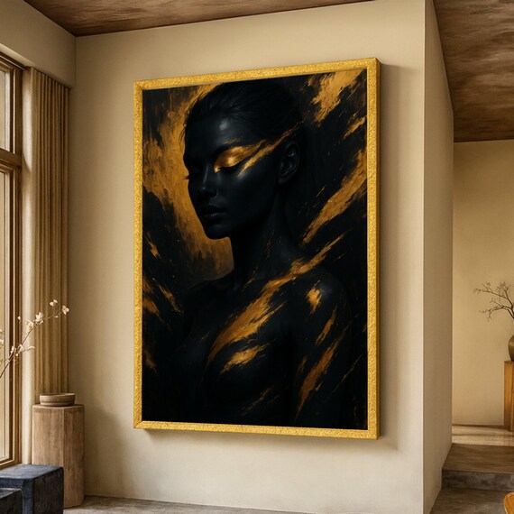 Black And Gold Abstract Woman Portrait Elegant Modern Silhouette Poster