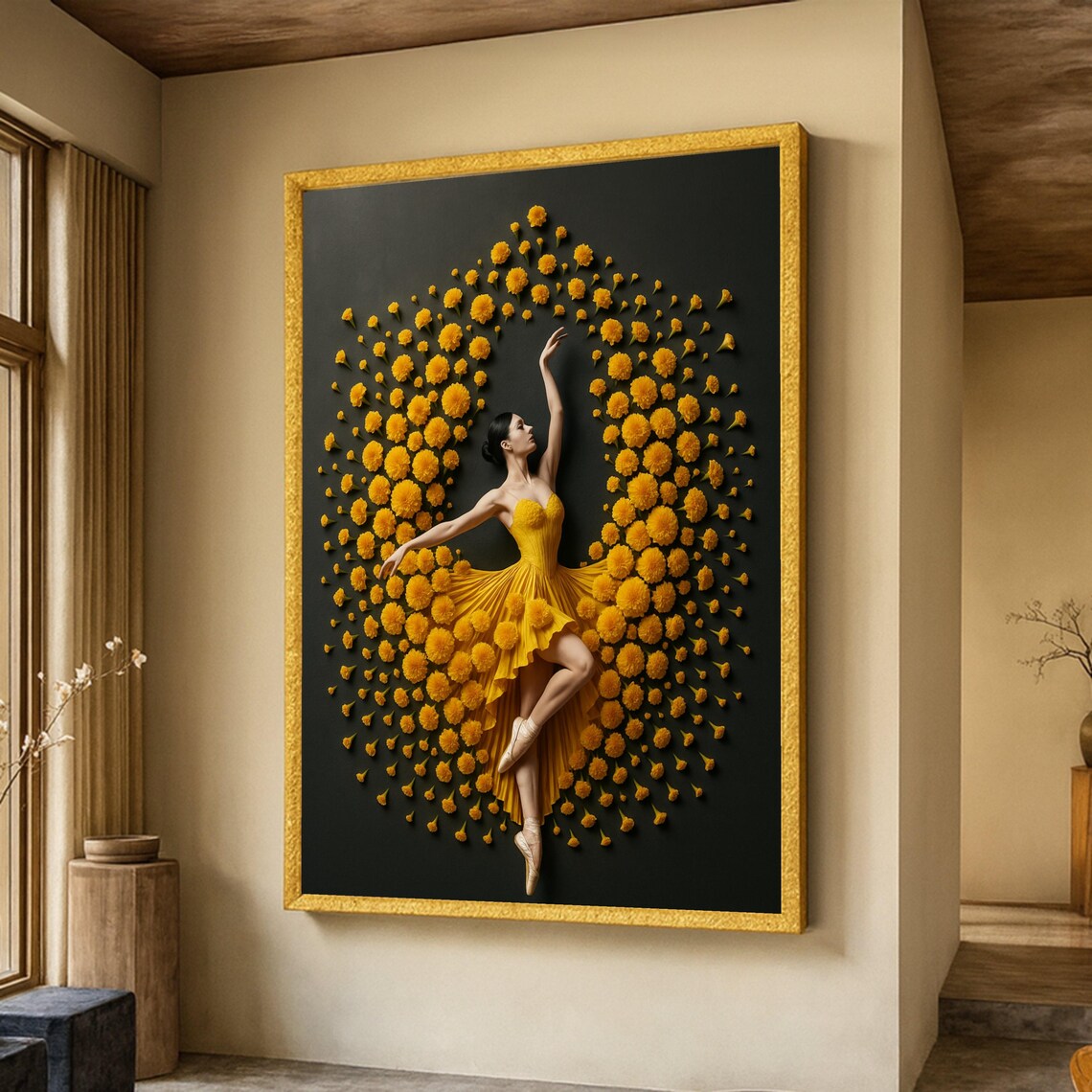 Elegant Ballerina In Yellow Dress, Modern Ballet Art Print