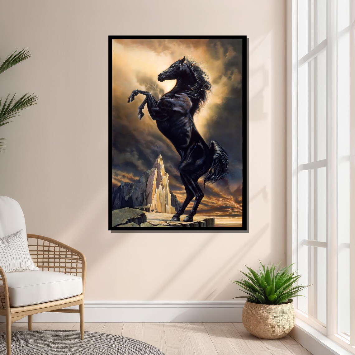 Majestic Black Stallion, Fantasy Landscape Art Print - Image 3
