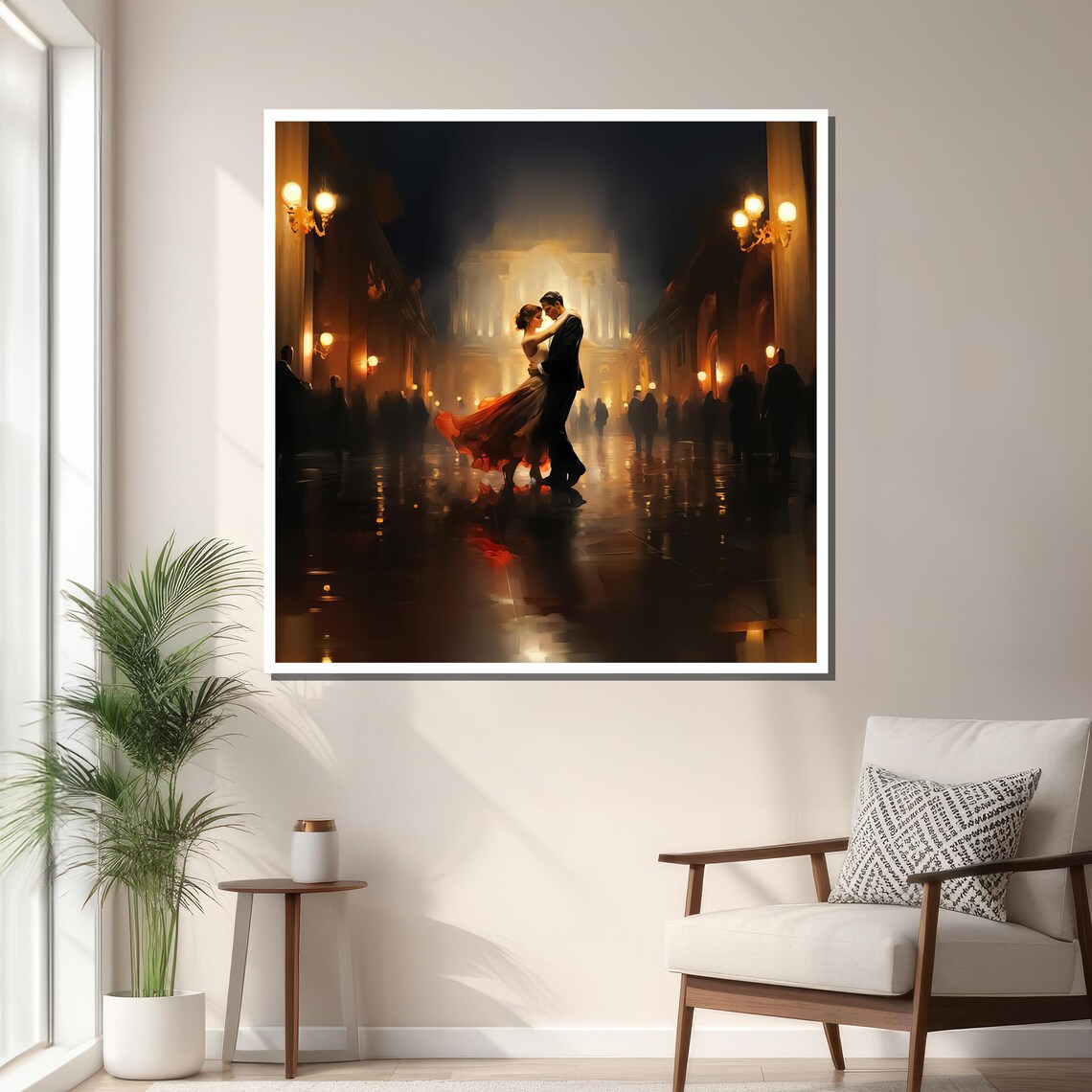 Romantic Courtyard Dance, Elegant Couple In Red - Image 3