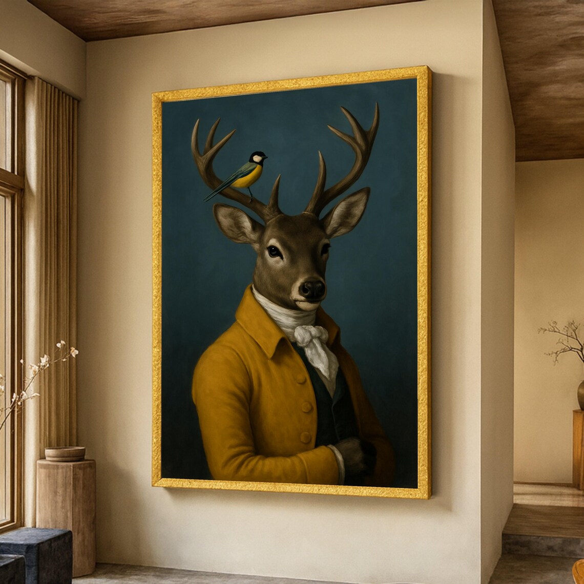 Elegant Deer Portrait, Vintage Style Animal Art