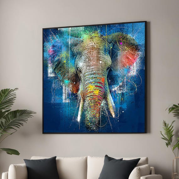 Colorful Abstract Elephant Wall Art Vibrant Animal Canvas Bold Pop Style For Modern And Contemporary Home Decor
