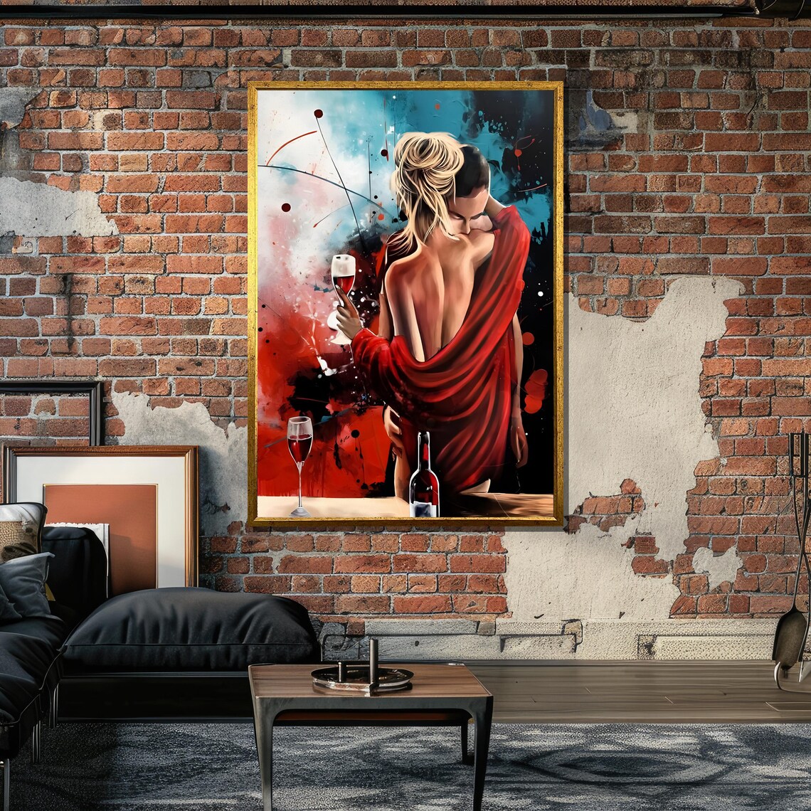 Romantic Couple In Red, Abstract Lovers Art Print - Image 5