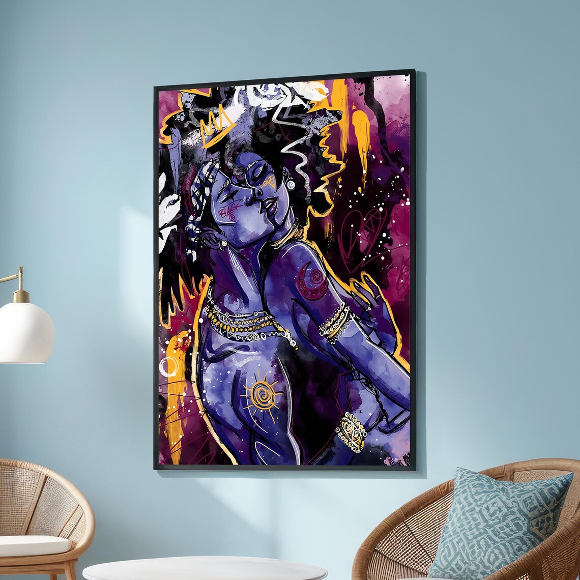 Black Love Embrace Afrocentric Couple Purple Gold Art Poster