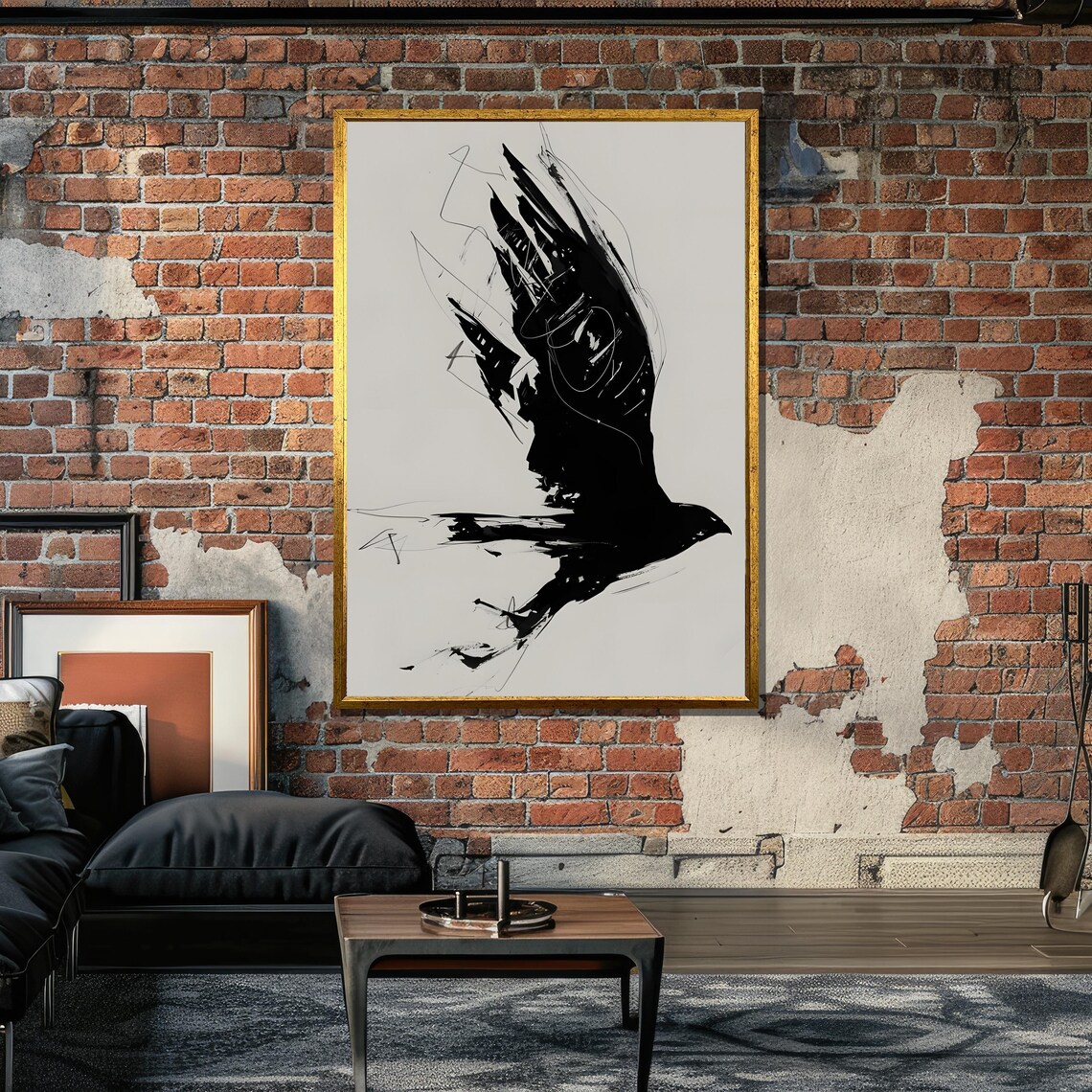 Abstract Black Bird In Flight, Minimalist Falcon Art - Image 4
