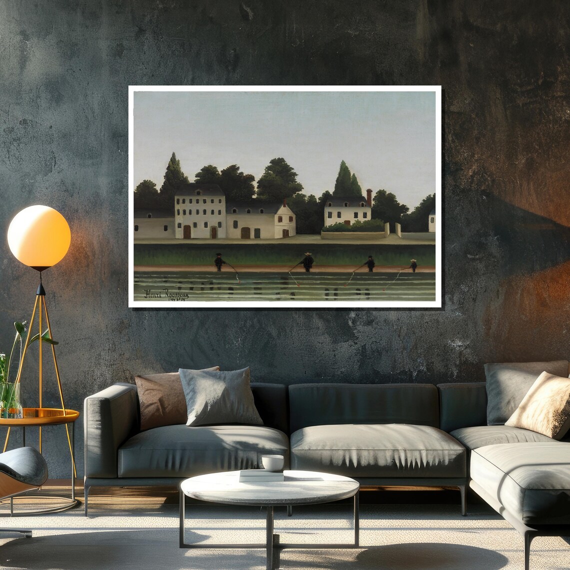 Henri Rousseau Landscape And Four Fishermen Art Print - Image 6