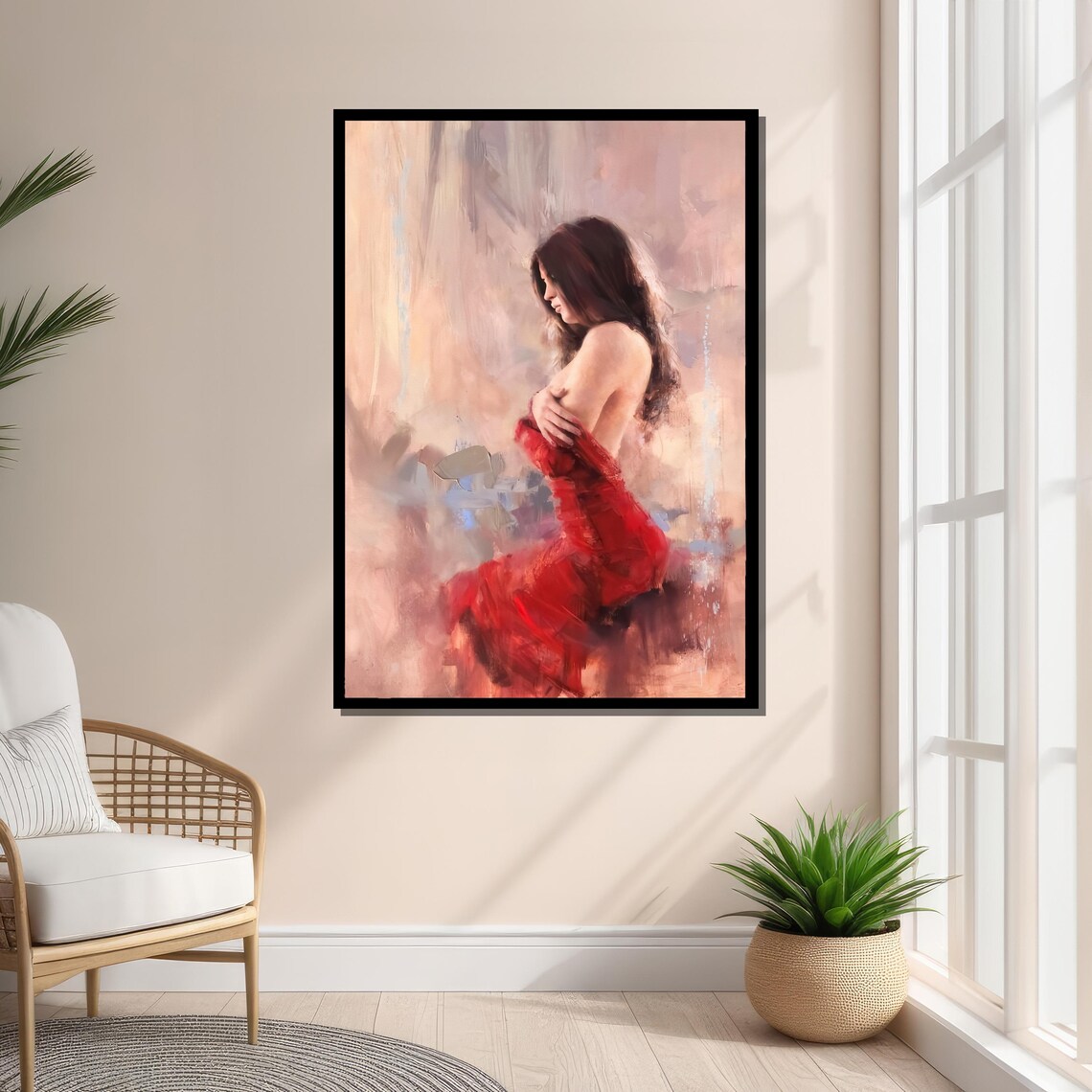 Elegant Woman in Red Dress, Impressionist Art Print - Image 4