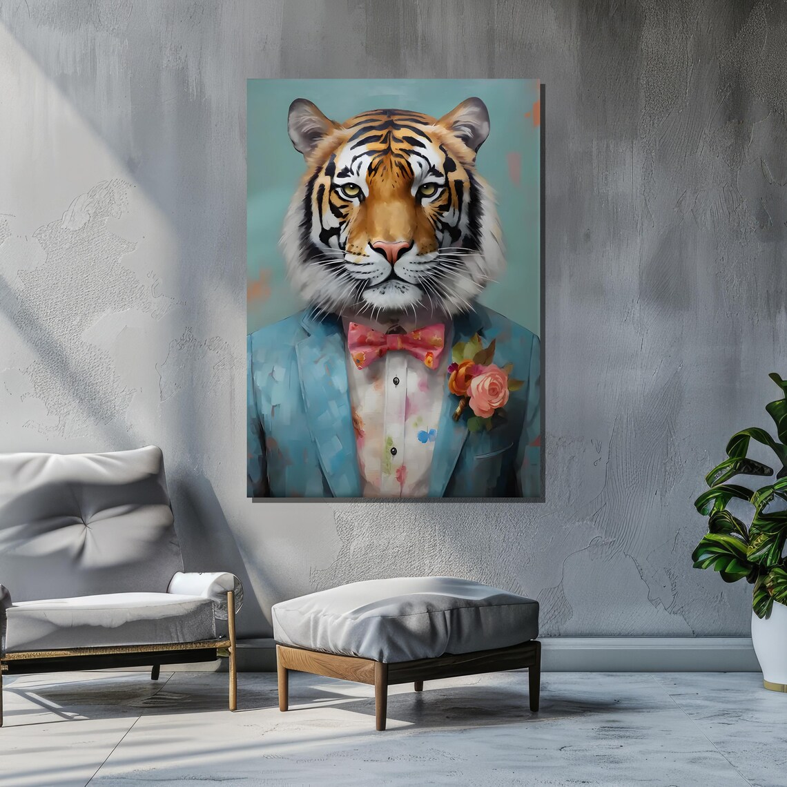 Anthropomorphic Tiger in Blue Suit, Surreal Portrait - Image 6