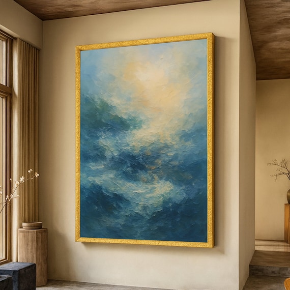 Abstract Ocean Waves Blue Gold Tranquil Seascape Coastal Poster