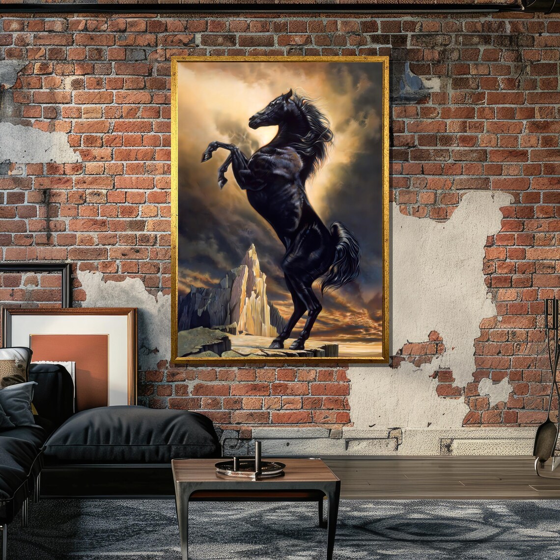 Majestic Black Stallion, Fantasy Landscape Art Print - Image 6