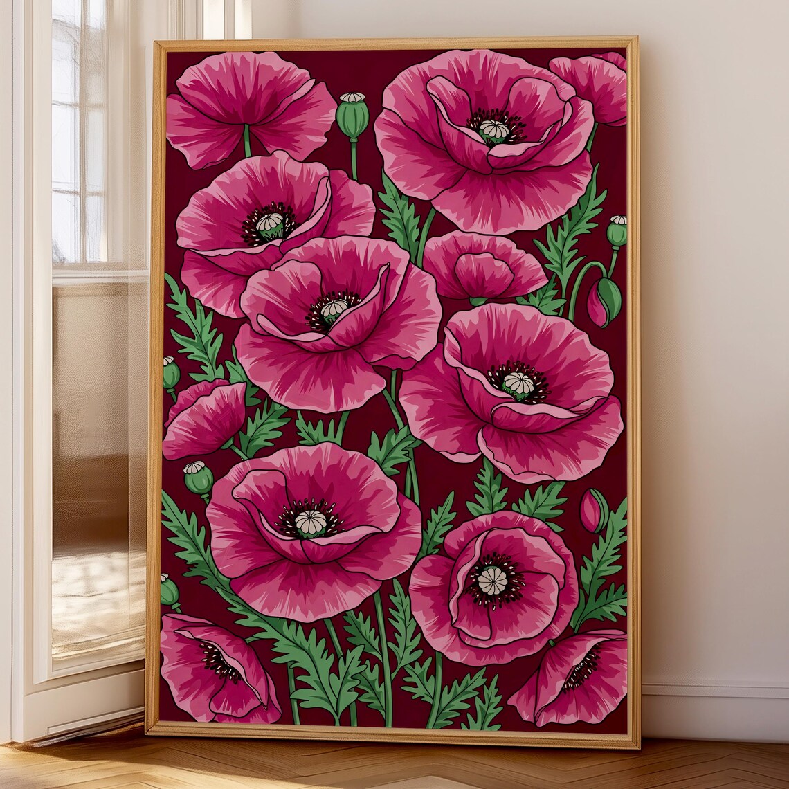 Pink Poppies Modern Colorful Peony Art Poster