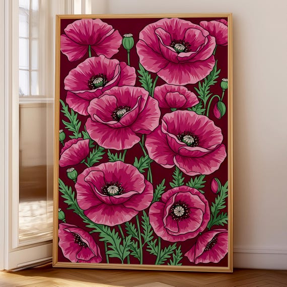 Pink Poppies Modern Colorful Peony Art Poster