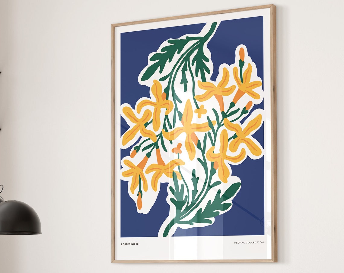 Yellow Blooming Flowers Deep Blue Botanical Collection Poster - Image 3