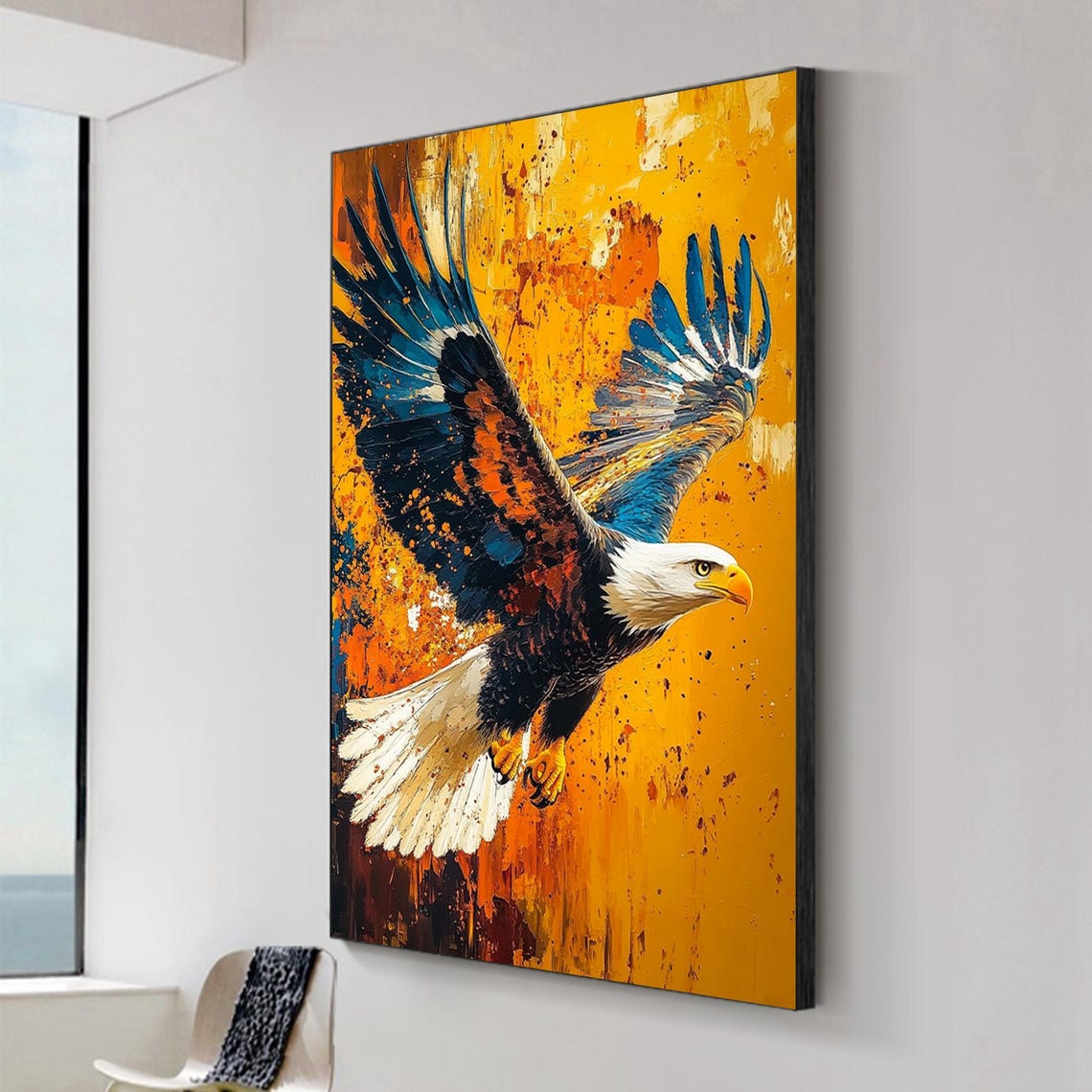Bald Eagle Diving Colorful Wings Orange Abstract Painting Poster - Image 2