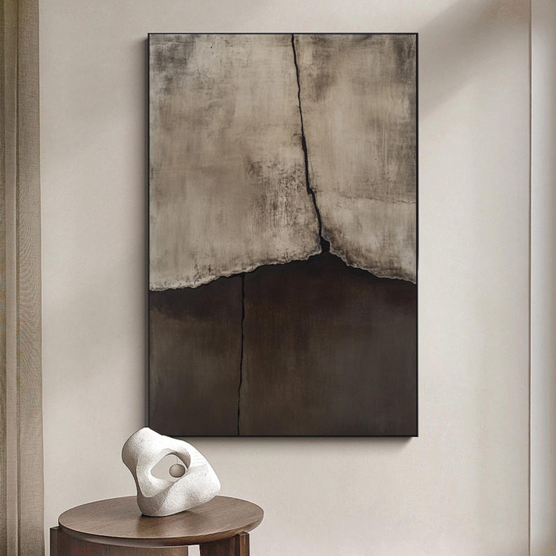 Moody Dark Brown Beige Cracked Abstract Wabi Sabi Art Poster - Image 3