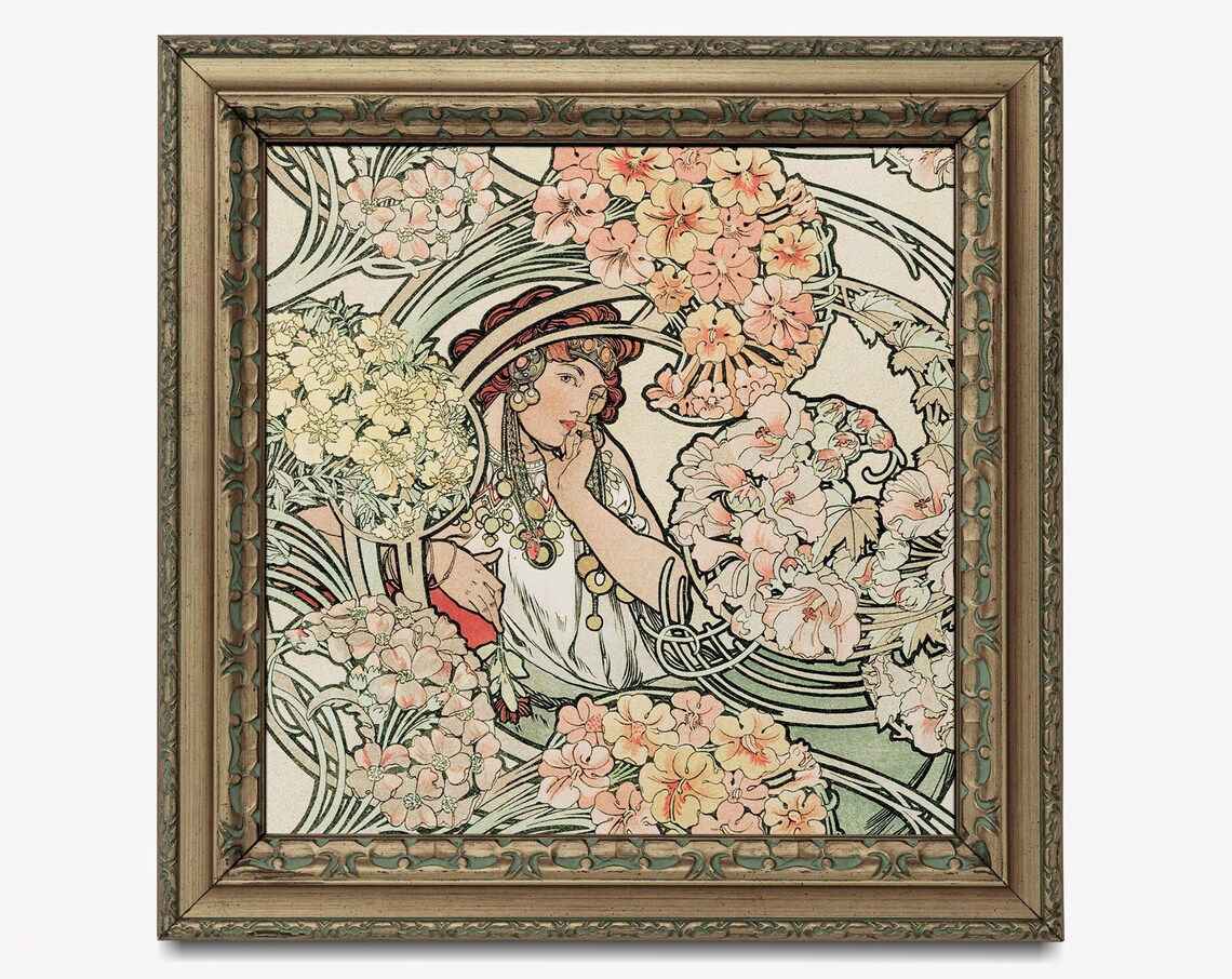Mucha-Inspired Floral Goddess Art Nouveau Art Print - Image 2