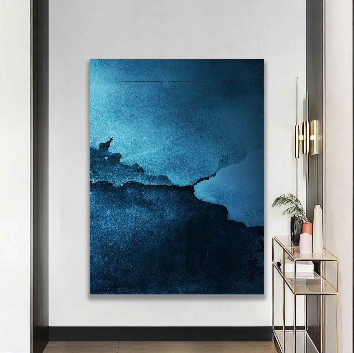 Navy Blue Abstract Watercolor Color Field Modern Wall Art Poster
