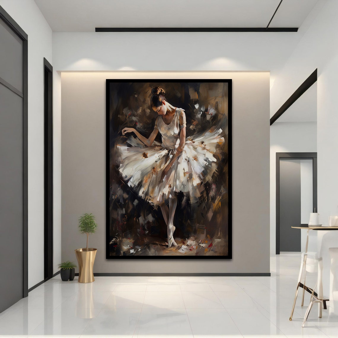 Ballerina White Tutu Looking Down Impressionist Dance Art Print - Image 3