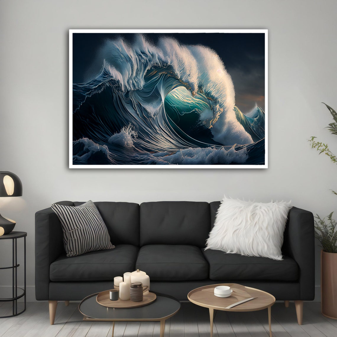 Giant Ocean Wave Curl Moonlight Dramatic Seascape Nature Art Poster - Image 3