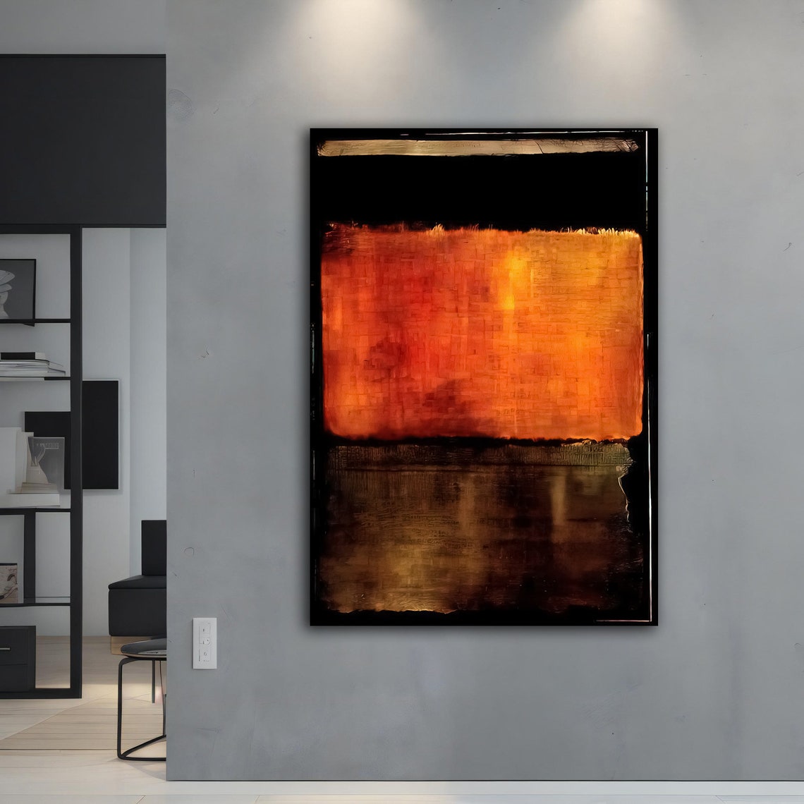 Burnt Orange Black Abstract Color Field Bold Modern Wall Art Poster - Image 3