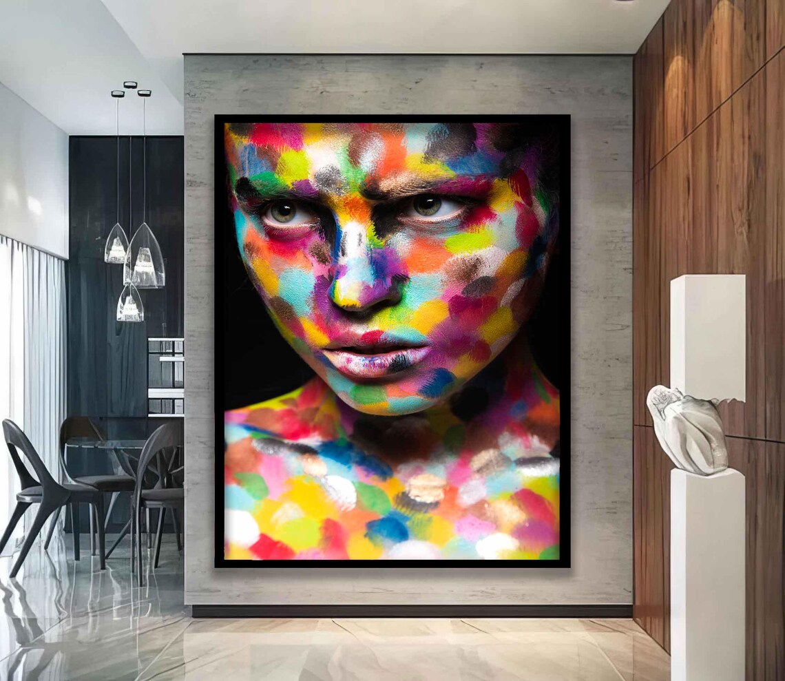 Woman Face Rainbow Confetti Body Paint Colorful Modern Portrait Poster - Image 4