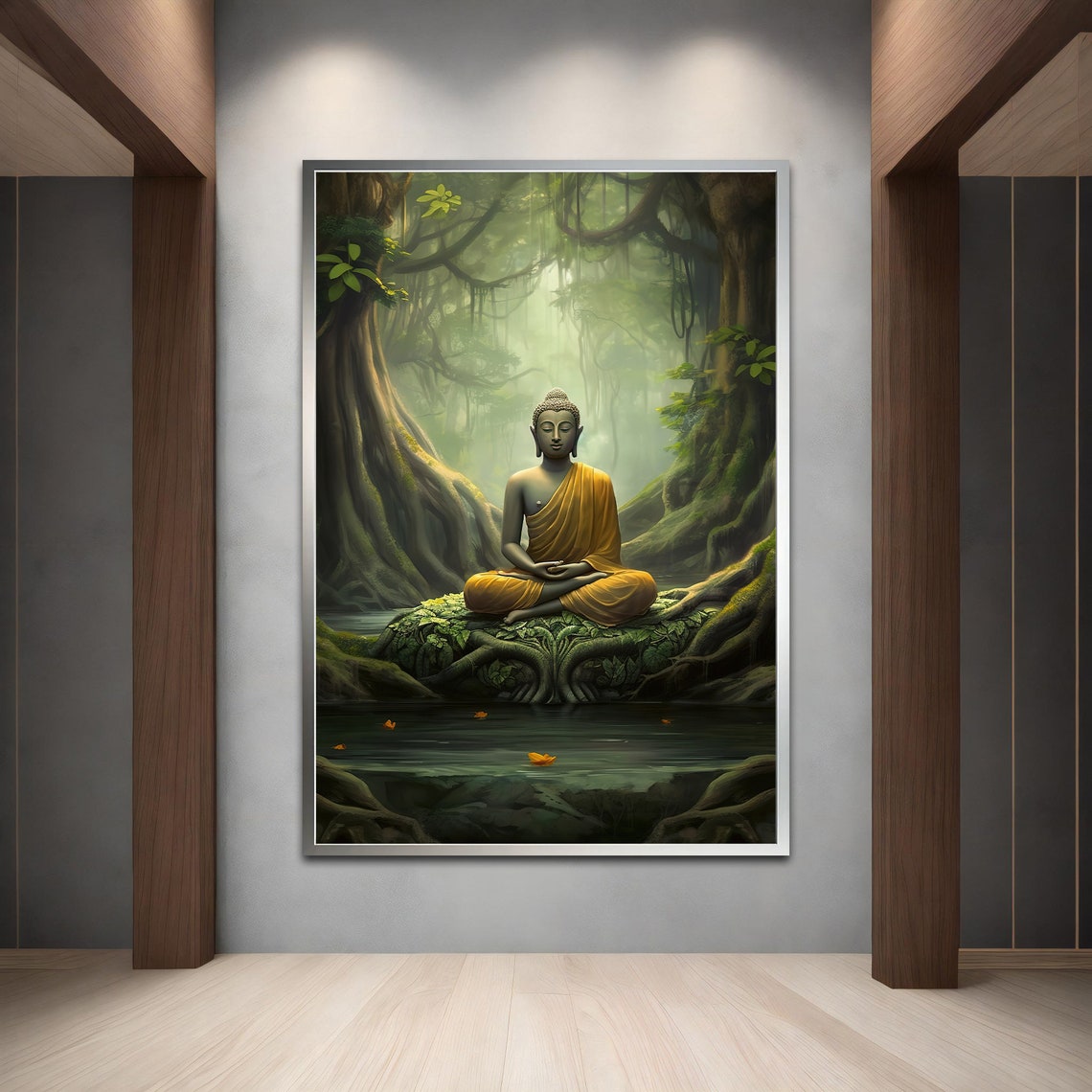 Buddha Meditating Jungle Water Golden Robe Serene Spiritual Art Poster - Image 4