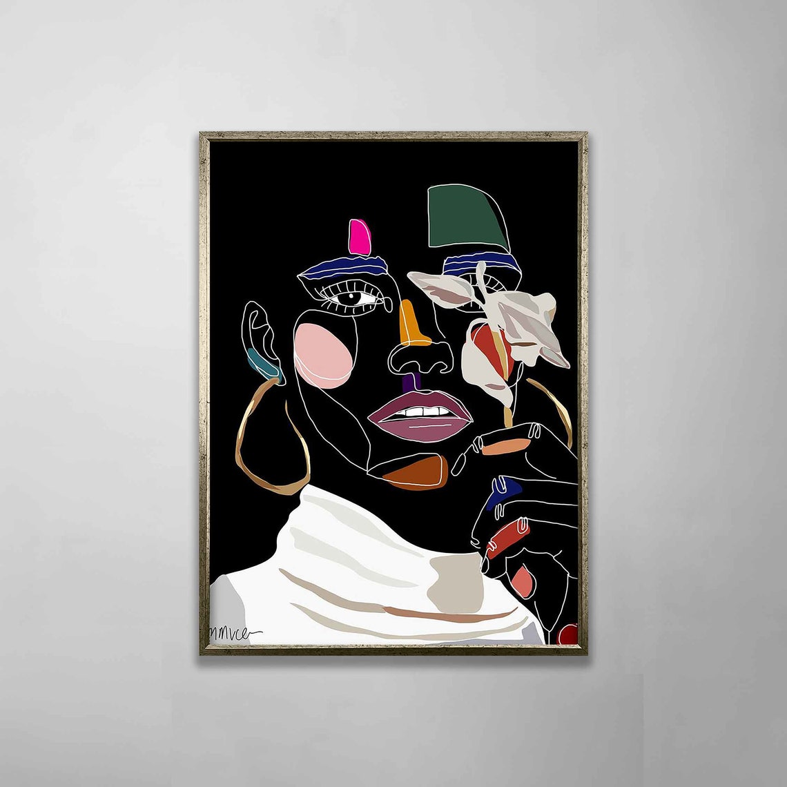 Abstract Line Art Woman Face On Black Modern Minimalist Poster - Image 2
