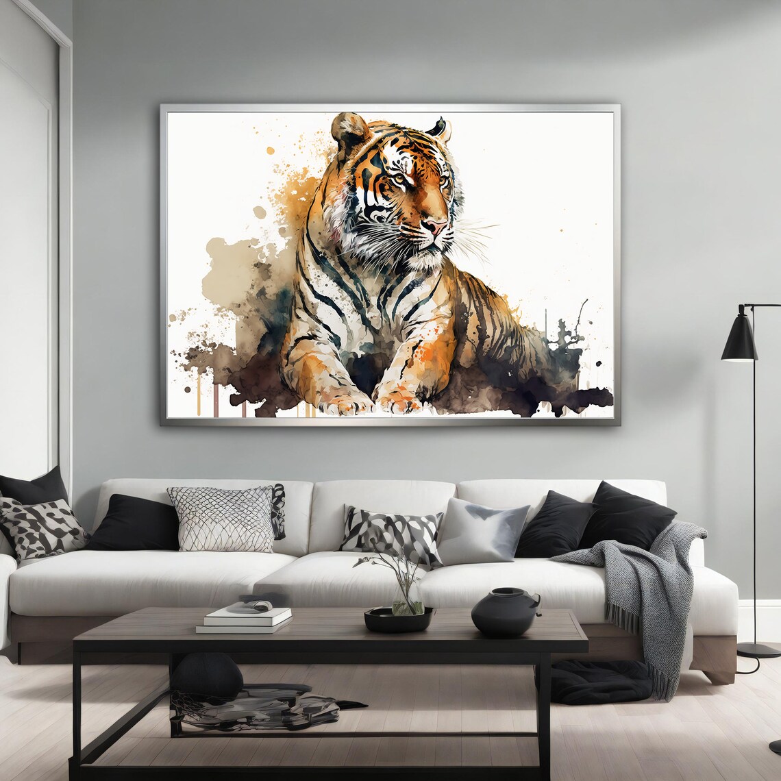 Tiger Watercolor Painting Resting Big Cat Splatter Art Wildlife Wall Poster - Image 3