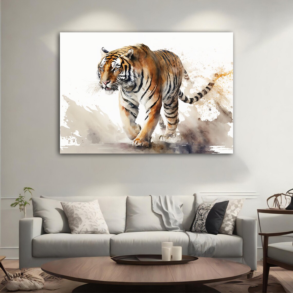 Tiger Walking Watercolor Painting Wildlife Animal Portrait Wall Poster - Image 5