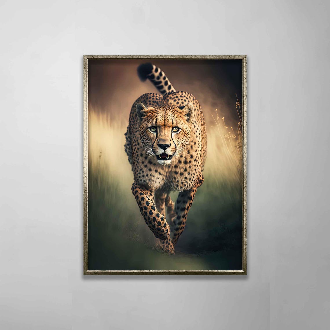 Cheetah Running Toward Viewer Golden Savanna Wildlife Big Cat Poster - Image 3